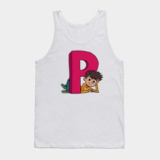 boy lies next to the capital letter P Tank Top